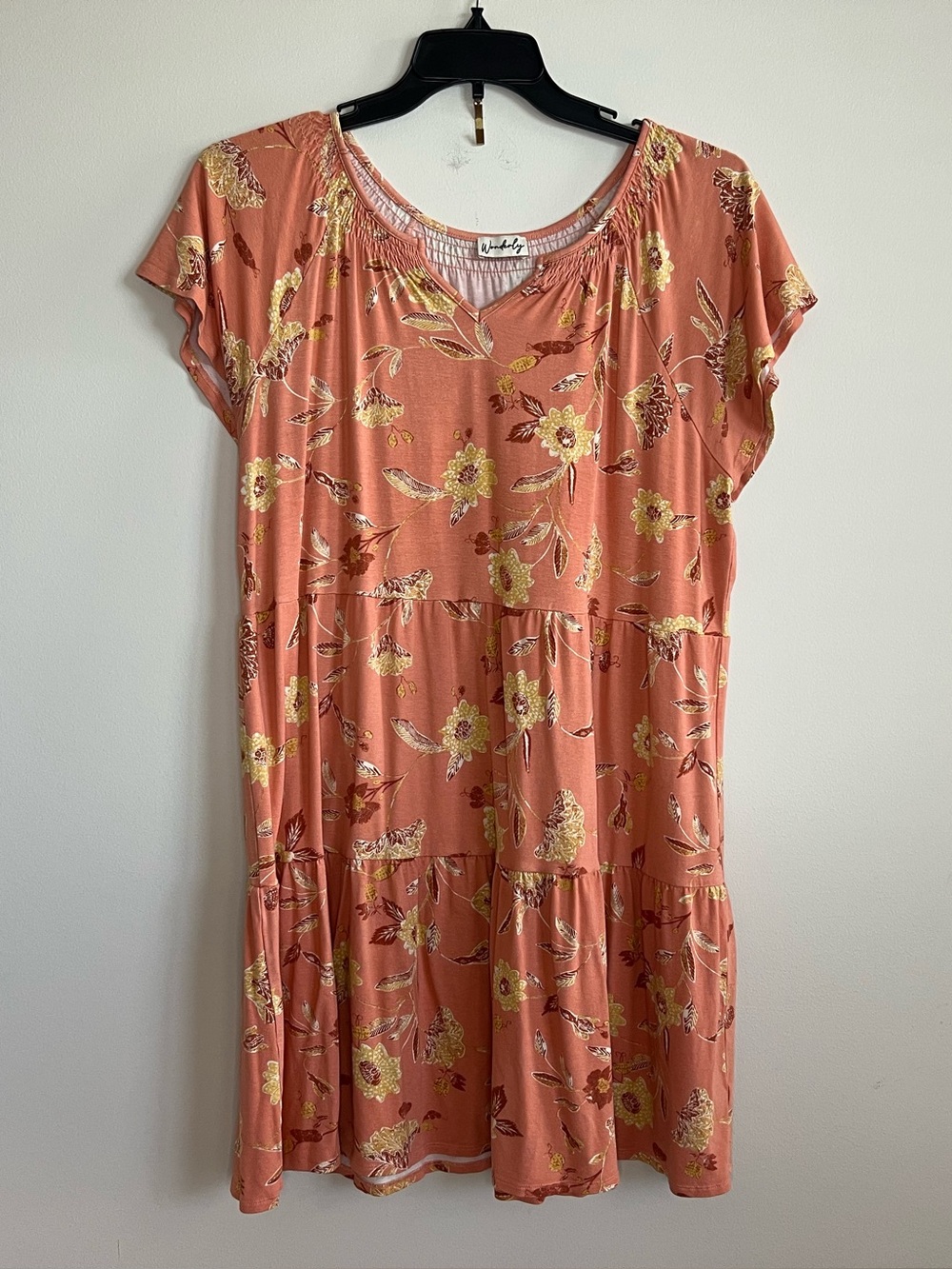Wonderly Coral-Peach Floral Tiered Mini Dress